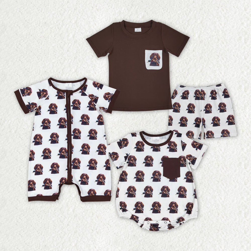 Baby Boy Short Sleeves Dogs Sibling Romper Set