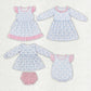 Baby Girl Kids Toddler Blue Bows Flower Sibling Dress Romper Set RTS