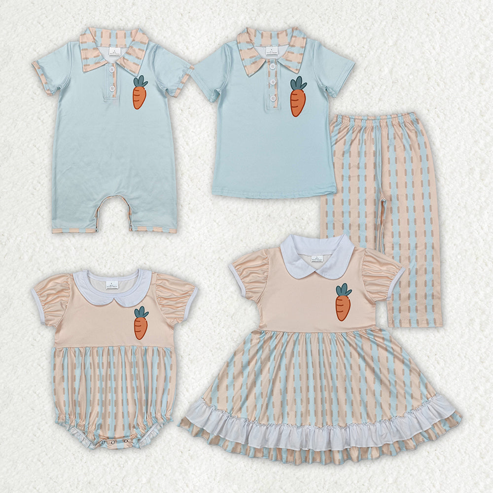 Baby Boy Girl Kids Easter Carrots Sibling Romper Dress Set RTS