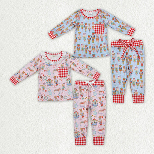 Baby Boy Girl Christmas Soldier Sibling Bamboo Pajamas Clothes Set