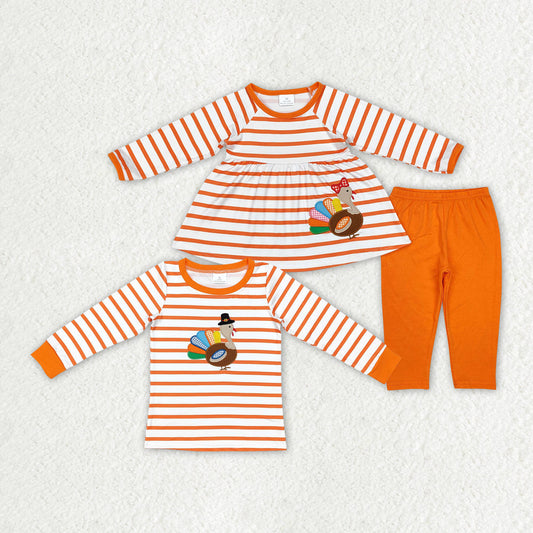 Baby Boy Girl Toddler Thanksgiving Embroidery turkey Sibling Shirt Clothes Set