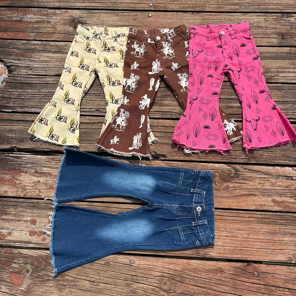 Baby Kids Girl Western Cowgirl Sibling Denim Bell Pants Jeans RTS