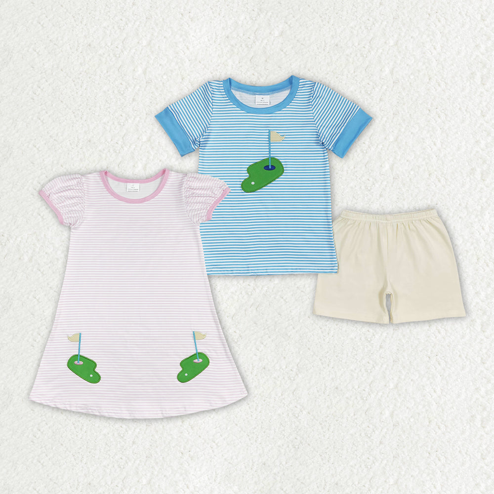 Baby Boy Girl Embroidery Golf Summer Sibling Set Dress