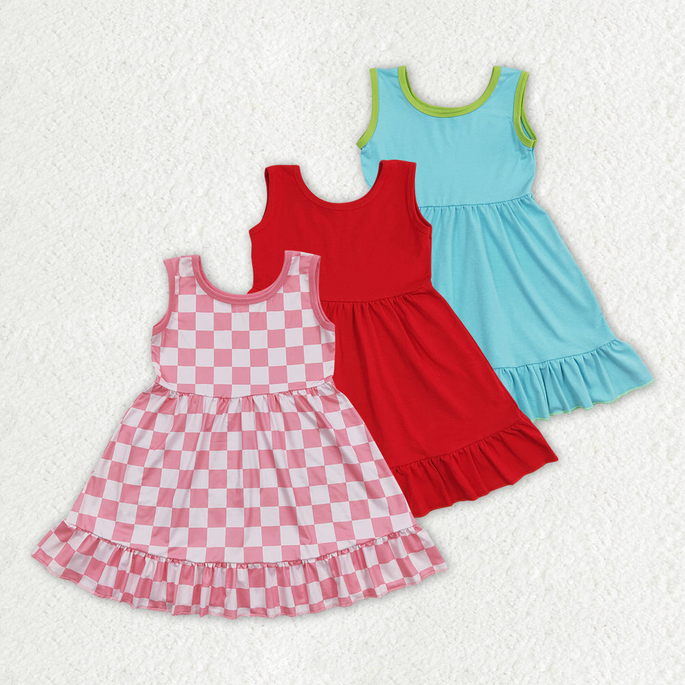 Baby Girl Sleeveless Checked Ruffle Sibling Knee Length Dress RTS