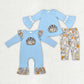 Baby Girl Embroidery Floral Pumpkin Sibling Blue Romper Outfits Clothes Set