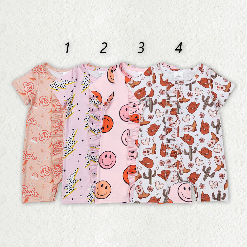 Baby Girl Short Sleeves Ruffle Zipper Romper Sibling Clothes RTS