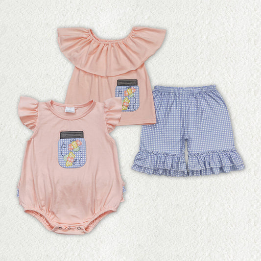 Baby Girl Embroidery Honey Butterfly Sibling Romper Clothes Set RTS