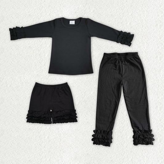 Baby Girl Black Icing Ruffle Shirt Shorts Pants Sibling Set