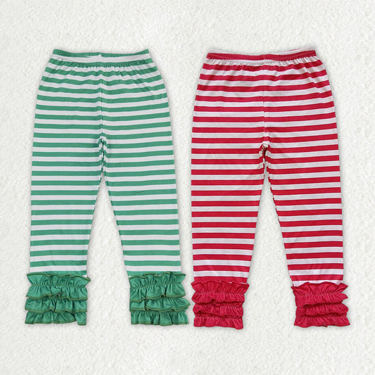 Baby Girl Sibling Christmas Stripes Icing Ruffle Bottom Pants