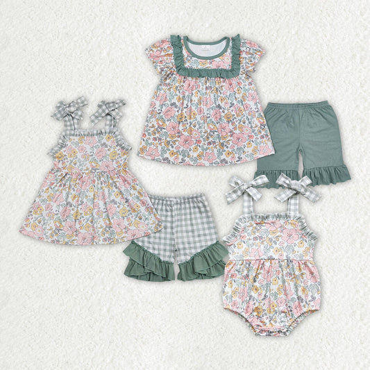 RTS Baby Girl Toddler Flower Sibling Summer Romper Clothes Set