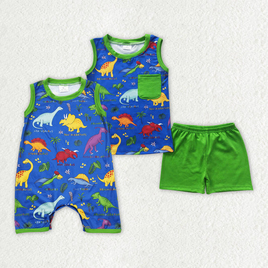 Baby Boy Sleeveless Dinosaurs Sibling Romper Clothes Set RTS