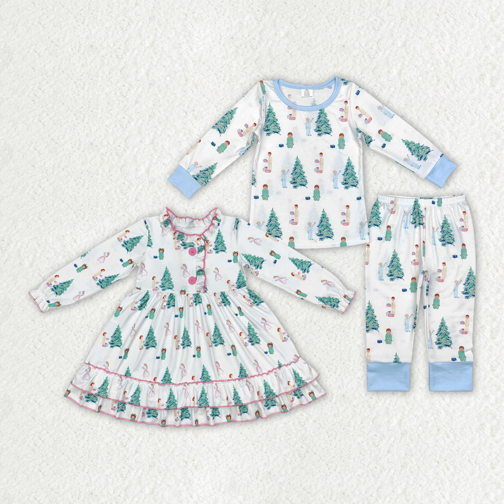 Baby Boy Girl Christmas Tree Sibling Dress Gowns Pajamas