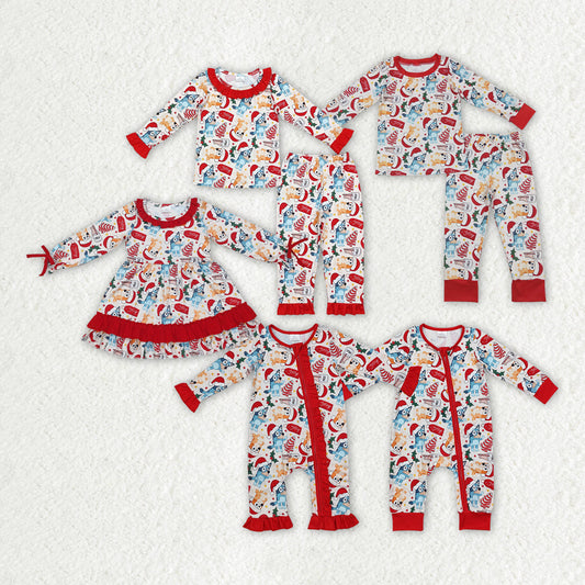 Baby Boy Girl Long Sleeves Christmas Dogs Sibling Romper Dress Pajamas Clothes Set