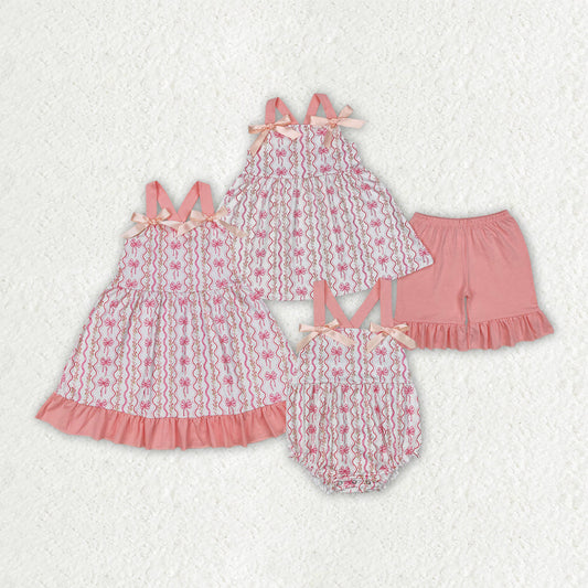 Baby Girl Straps Flower Bows Pink Sibling Romper Dress Outfit RTS