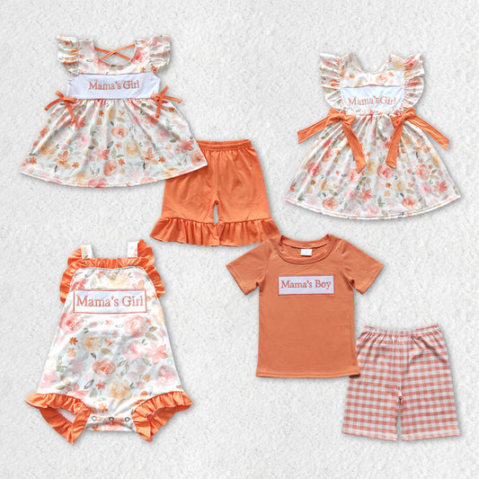 Baby Kids Embroidery Mommy's Girl Boy Floral Sibling Dress Romper Clothes Set