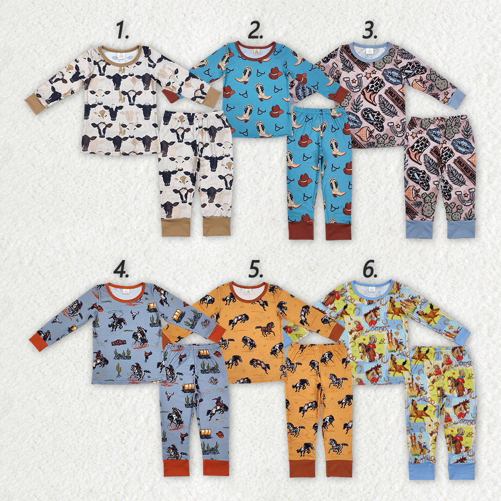 Baby Boy Kids Western Rodeo Cows Sibling Brother Bamboo Pajamas Clothes Set