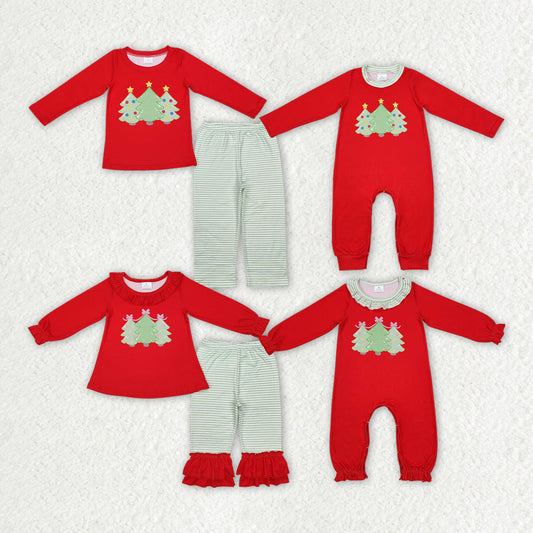 Baby Boy Girl Long Sleeves Christmas Tree Sibling Romper Clothes Set