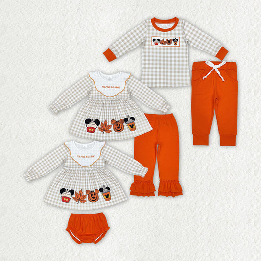 Baby Boy Girl Long Sleeves Halloween Plaid Cartoon Tops Pants Sibling Clothes Set