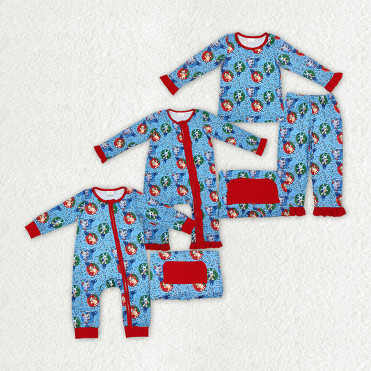 Baby Boy Girl Long Sleeves Christmas Dogs Sibling Romper Pajamas Set