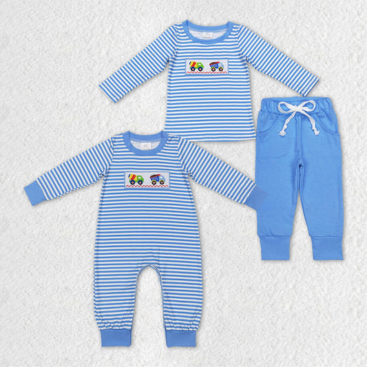 Baby Boy Long Sleeves Embroidery Construction Sibling Romper Clothes Set