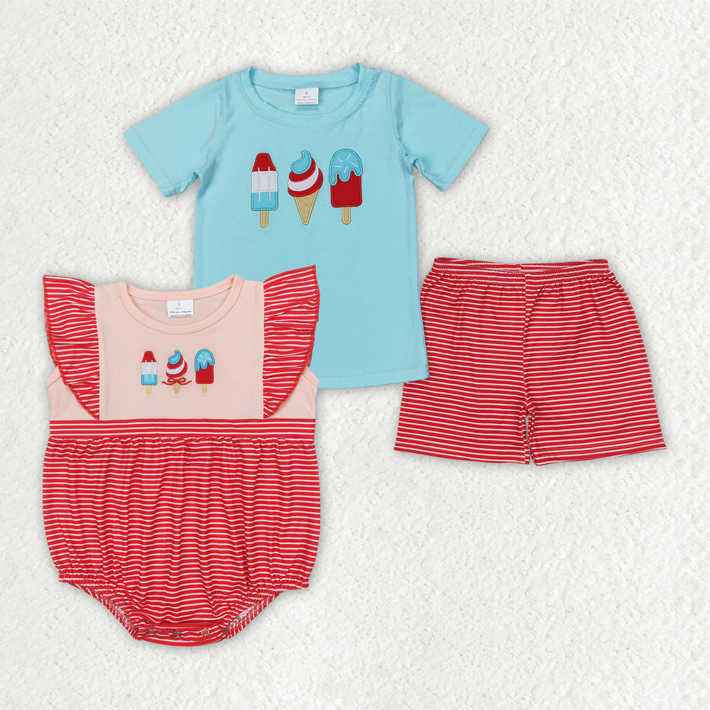 Baby Boy Girl Embroidery Popsticks Sibling 4th Of July Romper Set Clothes RTS