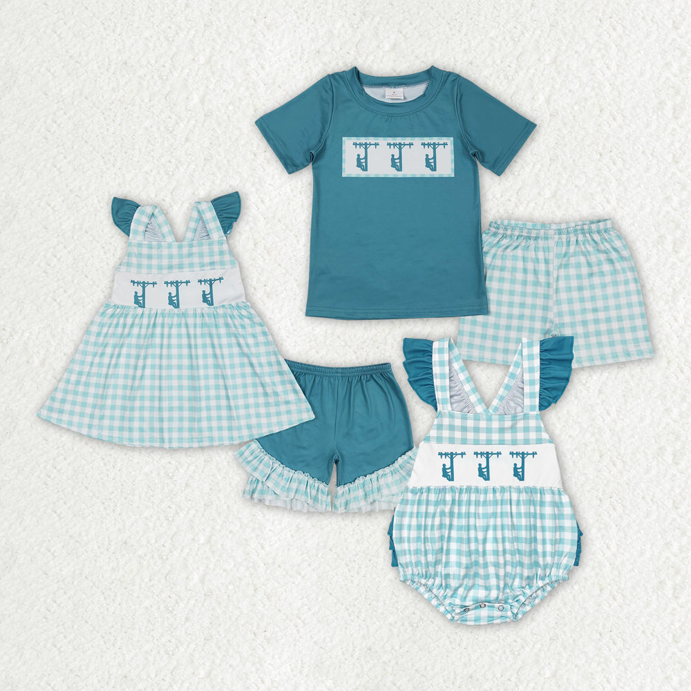 Baby Boy Girl Line Workers Summer Sibling Romper Clothes Set