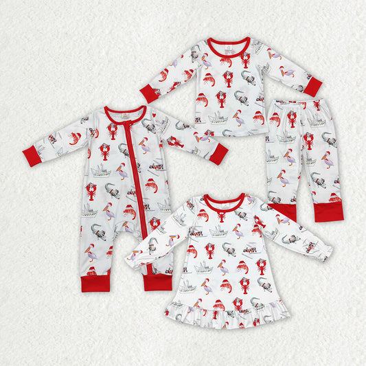 Baby Boy Girl Christmas Crawfish Sibling Romper Dress Clothes Set