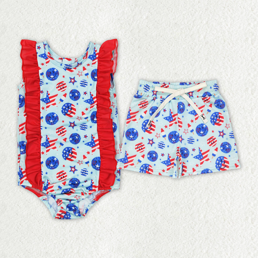 Baby Boy Girl July 4th Smile Sibling Trunks Swimsuit