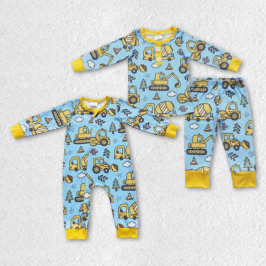 Baby Boy Long Sleeves Construction Sibling Romper Pajamas Clothes Set