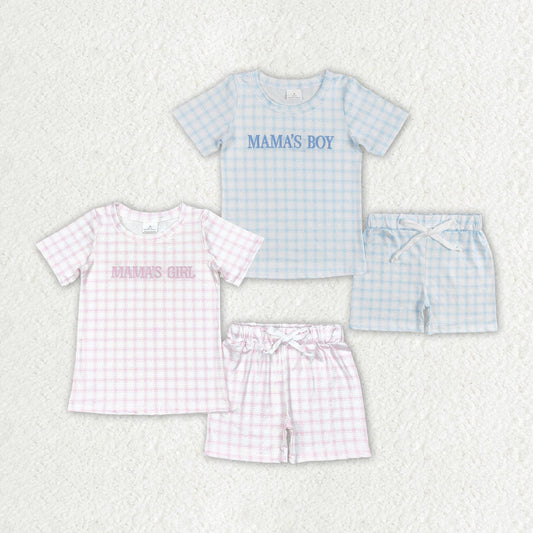 Baby Kids Mama's Boy Girl Checkered Sibling Embroidery Set