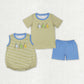 Baby Boy Stripes Embroidery Fishing Sibling Summer Rompers Clothes Sets