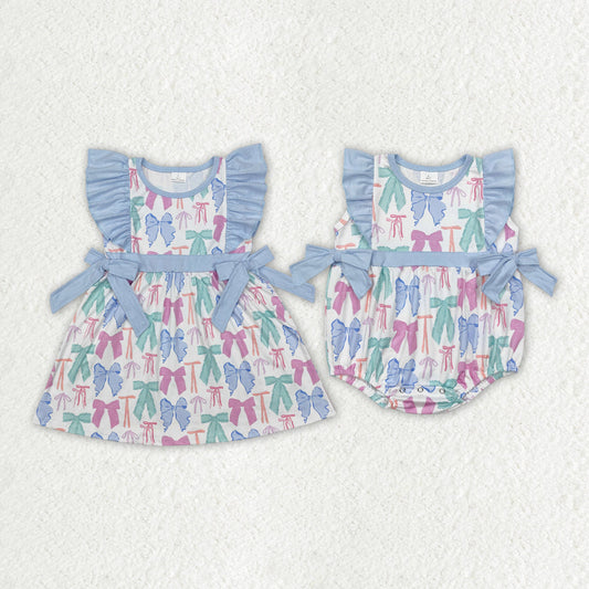 Baby Girl Short Sleeves Bows Sibling Romper Dress
