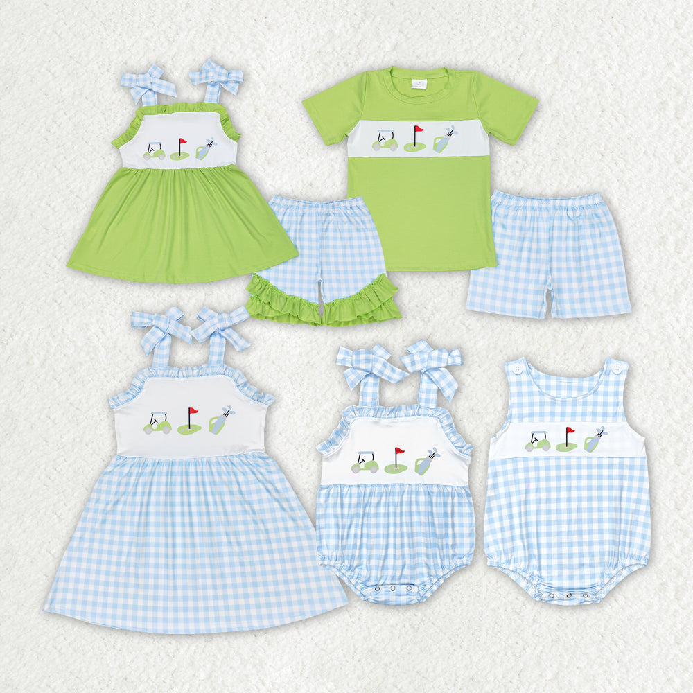 Baby Boy Girl Golf Sibling Romper Dress Plaid Clothes Set