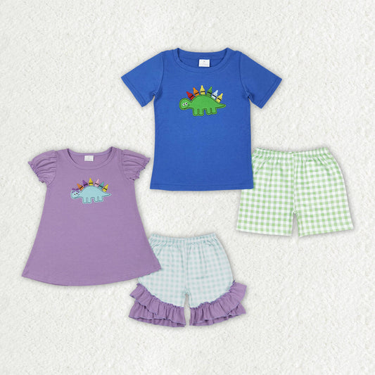 Baby Boy Girl Embroidery Dinosaurs Back To School Sibling Set