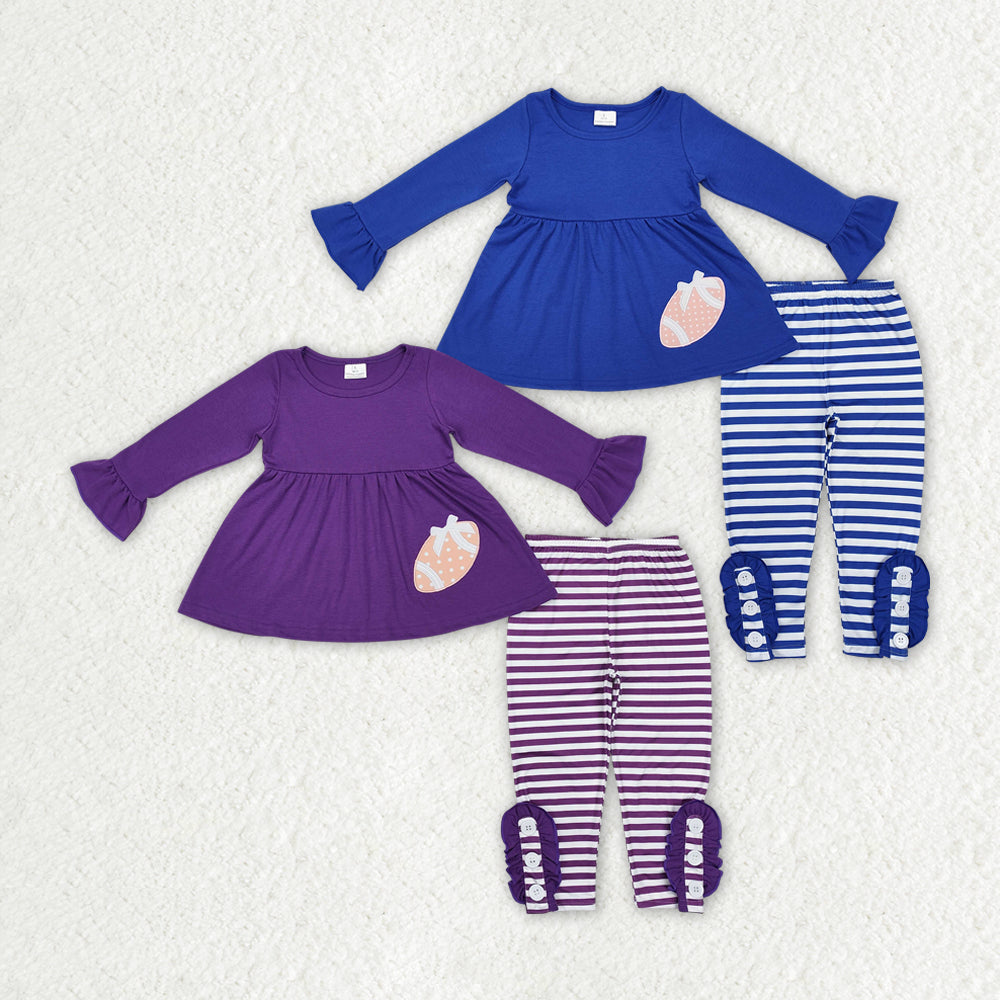 Baby Girl Long Sleeves Embroidery Football Team Tunic Stripes Pants Sibling Clothes Set