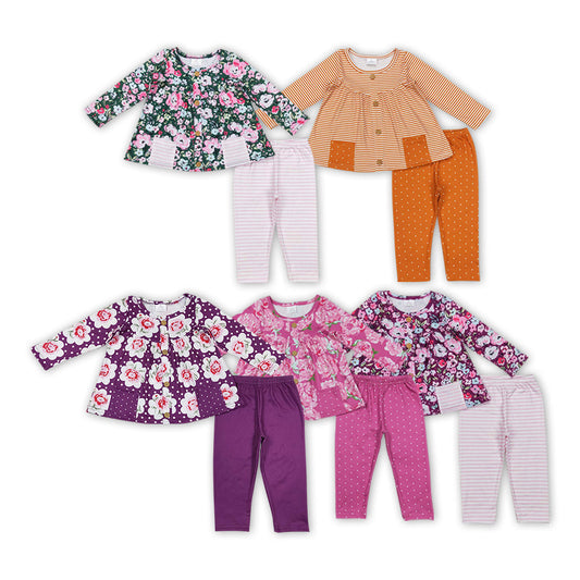 Baby Girl Floral Pocket Tunic Pants Sibling Pants Clothing Set