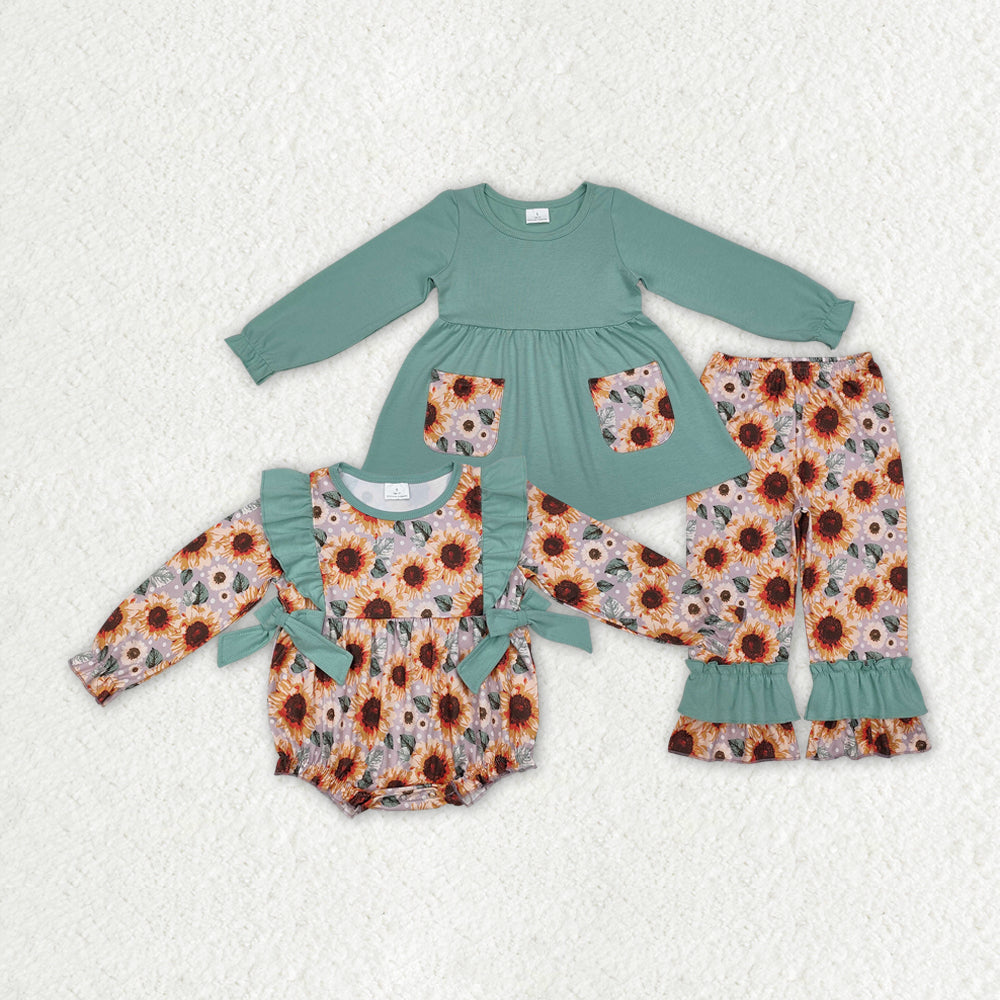 Baby Girl Long Sleeves Sunflower Sibling Sister Romper Clothes Set