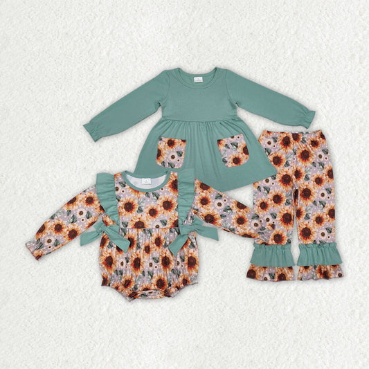 Baby Girl Long Sleeves Sunflower Sibling Sister Romper Clothes Set