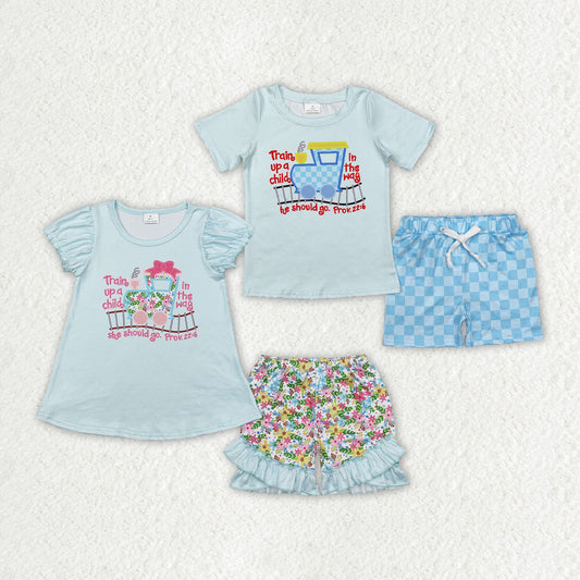 Baby Boy Girl Short Sleeves Train Shirt Shorts Sibling Clothes Set