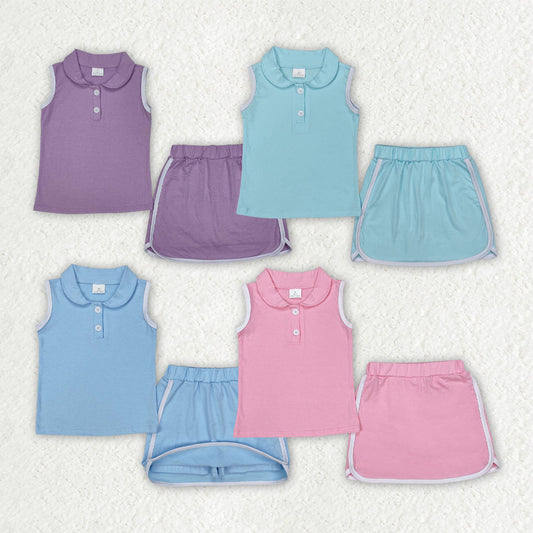 Baby Girl Sleeveless Buttons Shirt Shorts Skirt Skort Sibling Clothes Sports Set RTS