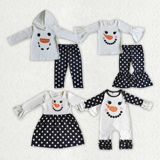 Baby Girl Christmas Snowman Sibling Romper Dress Clothes Set