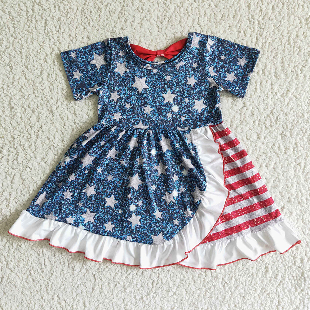 Promotion July 4th Baby Girl Summer Stars Stripe Twirl Dress