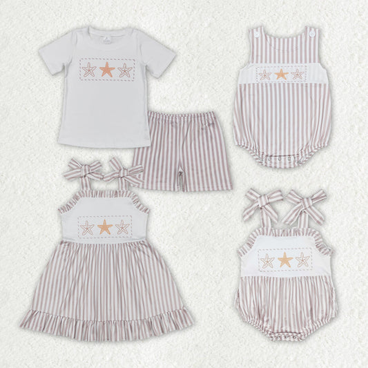 Baby Boy Girl Sibling Star Fish Stripes Dress Romper Set