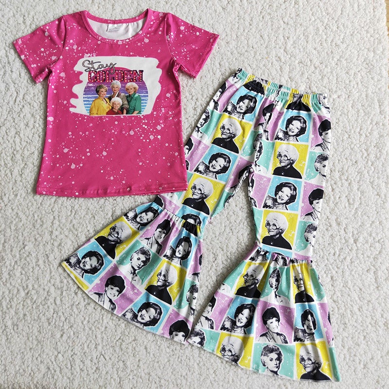 Promotion Baby Girl Pink Shirt Bell Pants Set