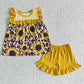 Promotion Baby Girl Sunflower Leopard Tops Yellow Shorts Set