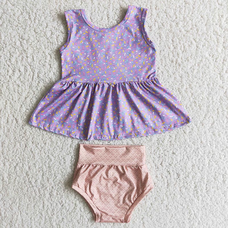 Promotion Baby Girl Purple sweet sling bummie set