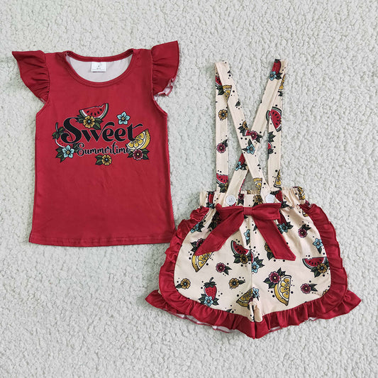 Promotion Baby Girl Watermelon Flower Suspender Shorts Sets