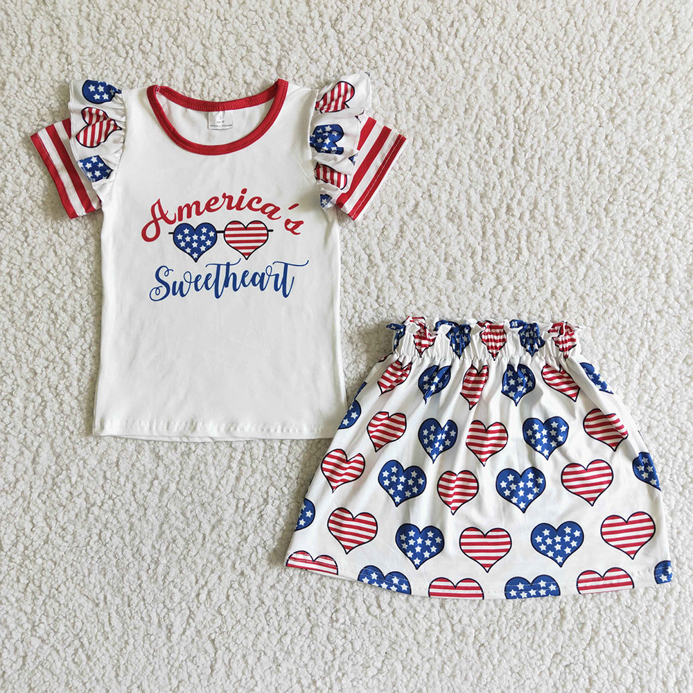 Promotion Baby Girl July 4th Shirt With Skirt Summer Outfit