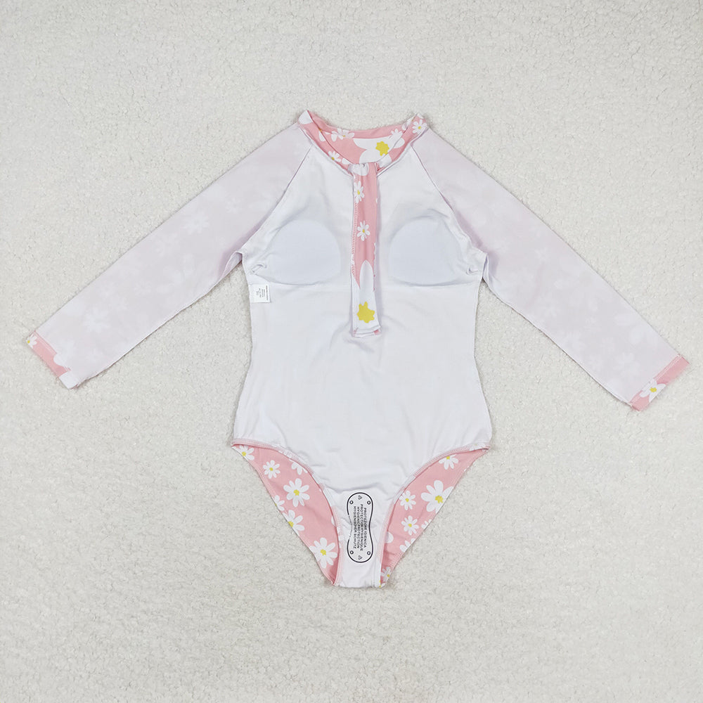 Baby Girl Long Sleeves Flower One Piece Swimsuit