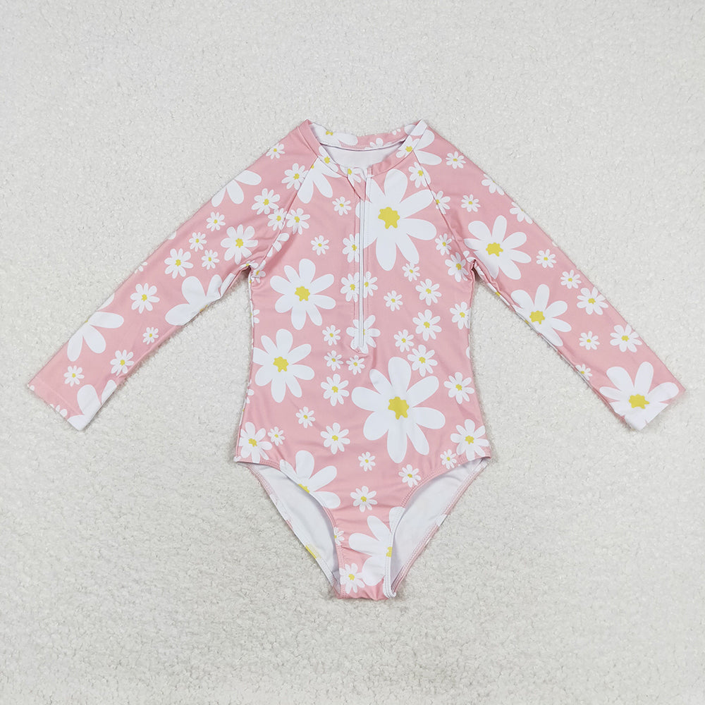 Baby Girl Long Sleeves Flower One Piece Swimsuit